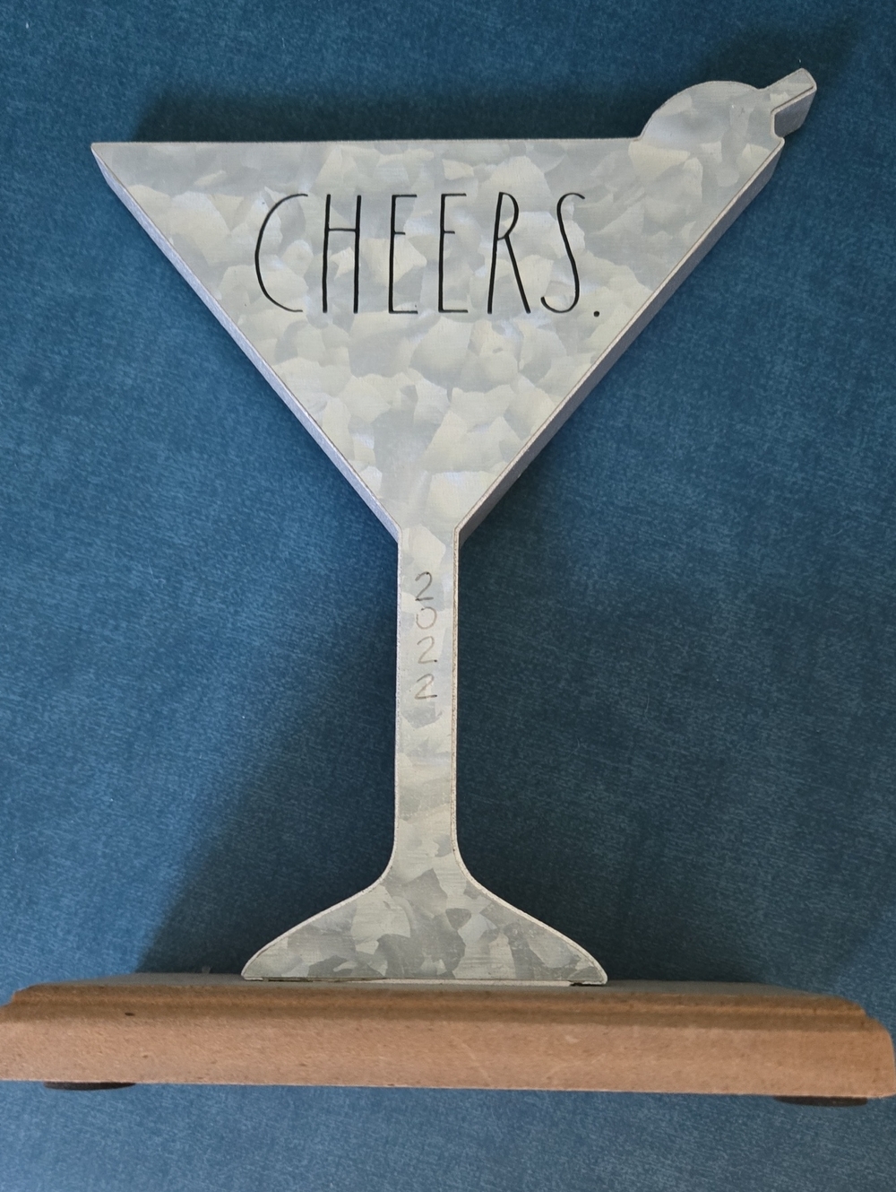 Cheers Rae Dunn Galvanized Metal W Wood Base For Shelf, Table, Decor 2022